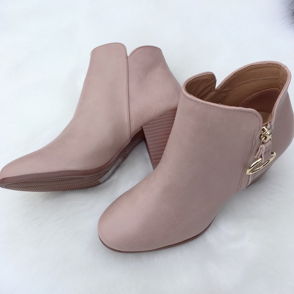 Nude Ankle Booties Gold Ring Zipper - Picture 3 of 5